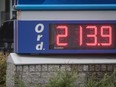 A digital sign shows the high price of gasoline in Montreal, Thursday, May 19, 2022.