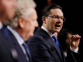 Conservative Party of Canada leadership hopeful Pierre Poilievre takes part in a debate at the Canada Strong and Free Networking Conference in Ottawa, May 5, 2022.