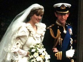 Charles and Diana, the Prince and Princess of Wales, leave St. Paul's Cathedral in London after their wedding, July 29, 1981. Diana can be seen wearing the Spencer family tiara.