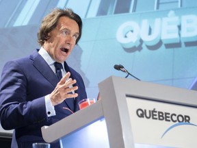 Quebecor president and CEO Pierre Karl Peladeau addresses the media company's annual meeting in Montreal on Thursday, May 9, 2019.