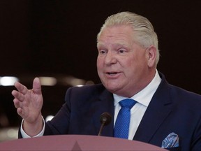 Ontario’s Premier Doug Ford speaks at the Stellantis Research and Development Centre in Windsor, May 2, 2022.