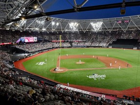 General view of the field during the seventh inning of the game between the Boston Red Sox and the New York Yankees at London Stadium on June 29, 2019.