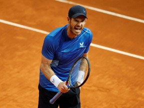 Britain's Andy Murray reacts during his second round match against Canada's Denis Shapovalov at the Madrid Open at Caja Magica, Madrid, Spain on May 4, 2022.