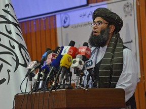 Taliban Vice Minister for Virtue Promotion and Prevention Mohammad Khalid Hanafi speaks during a ceremony to announce the Afghan women's dress code decree in Kabul, Saturday, May 7, 2022.