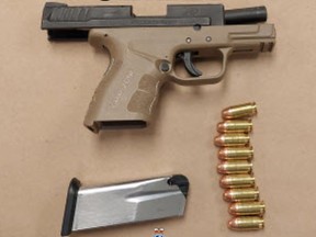 A handgun seized as part of a firearms investigation in Ajax.