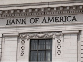 This file photo taken on August 19, 2011 shows a Bank of America logo outside a bank branch in Washington, DC.