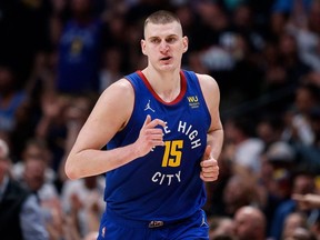 Apr 21, 2022; Denver, Colorado, USA; Denver Nuggets center Nikola Jokic in the third quarter against the Golden State Warriors during game three of the first round for the 2022 NBA playoffs at Ball Arena.