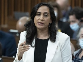 Minister of Defence Anita Anand responds to an opposition question during Question Period, Tuesday, April 5, 2022 in Ottawa.