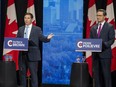 Conservative leadership candidates Patrick Brown and  Pierre Poilievre,take part in the Conservative Party of Canada English leadership debate on Wednesday, May 11, 2022 in Edmonton.