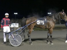 Dagfin Henriksen (L) and Perfetto, on March 14 at Woodbine Mohawk Park in Toronto.