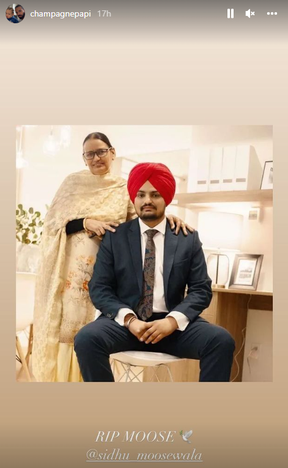 A tribute posted to the Instagram account of Drake for slain Indian rapper Sidhu Moose Wala.