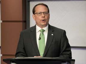Green Party of Ontario Leader Mike Schreiner speaks during the Ontario party leaders' debate, in Toronto, Monday, May 16, 2022.