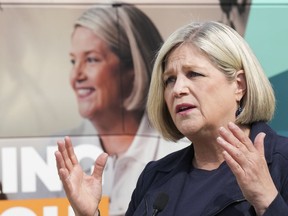 La chef du NPD Andrea Horwath fait un arrêt de campagne à Toronto le mercredi 25 mai 2022. LA PRESSE CANADIENNE