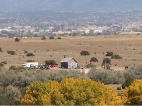 The film set of "Rust", where Hollywood actor Alec Baldwin fatally shot a cinematographer and wounded a director when he discharged a prop gun, is seen from a distance, in Santa Fe, New Mexico, Oct. 23, 2021.