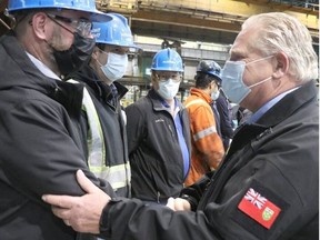 LILLEY: Hard hat revolution as another construction union backs Ford's PCs - Toronto Sun 2 Ontario Premier Doug Ford greets workers before making an announcement at Algoma Steel's direct strip production complex on Friday morning. BRIAN KELLY
