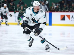 San Jose Sharks center Patrick Marleau during the first period against the Minnesota Wild at Xcel Energy Center.