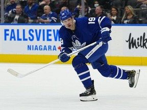Toronto Maple Leafs forward Jason Spezza skates against the Philadelphia Flyers during the third period at Scotiabank Arena