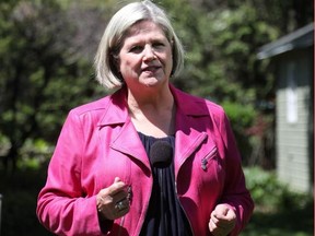 NDP Leader Andrea Horwath is pictured on May 18, 2022 while announcing her party's plan for a prescription drug program.