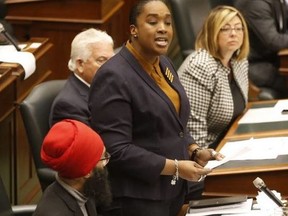 NDP MPP Jill Andrew is pictured addressing Ontario's legislature on  May 2, 2019.