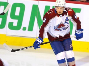 Colorado Avalanche Cale Makar during warm up before taking on the Calgary Flames in NHL action at the Scotiabank Saddledome in Calgary