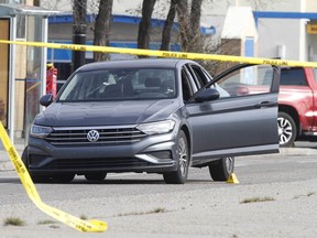 Damage to one of four vehicles involved in a serious incident at 17 Ave SE and 36 St in Calgary on Wednesday, May 11, 2022.