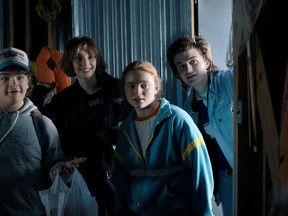 From left, Gaten Matarazzo as Dustin, Maya Hawke as Robin, Sadie Sink as Max and Joe Keery as Steve in Season 4 of “Stranger Things.”