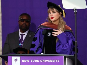 Taylor Swift delivers New York University's 2022 commencement address at Yankee Stadium in New York City, May 18, 2022.