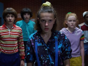 From left, Noah Schnapp as Will, Finn Wolfhard as Mike, Millie Bobby Brown as Eleven, Sadie Sink as Max and Caleb McLaughlin as Lucas Sinclair in Season 3 of "Stranger Things." MUST CREDIT: Netflix