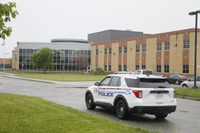 Police were deployed to Clarington Central Secondary School in Bowmanville after a threat was placed on an internal student social media website on Friday May 27, 2022. VERONICA HENRI/TORONTO SUN