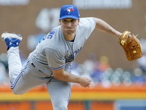 Starting pitcher Ross Stripling #48 of the Toronto Blue Jays delivers against the Detroit Tigers during the third inning at Comerica Park on June 12, 2022, in Detroit, Michigan.