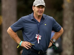 Sir Nick Faldo of England looks on during a practice round prior to the Masters at Augusta National Golf Club on November 10, 2020 in Augusta, Georgia. (Photo by Rob Carr/Getty Images)