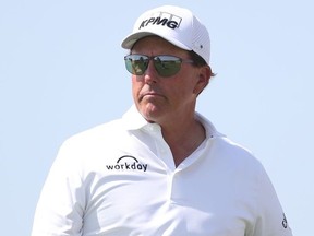 Phil Mickelson of The USA during a practice round prior to the PIF Saudi International at Royal Greens Golf & Country Club on February 02, 2022 in Al Murooj, Saudi Arabia.