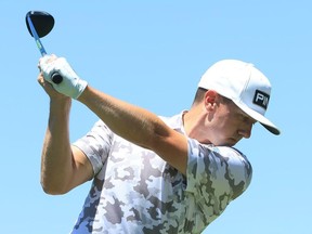 Mackenzie Hughes of Canada plays his shot from the fifth tee during the third round of the Memorial Tournament presented by Workday at Muirfield Village Golf Club on June 04, 2022 in Dublin, Ohio.
