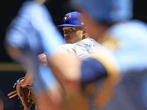 Jose Berrios of the Toronto Blue Jays throws a pitch during the second inning in the game against the Milwaukee Brewers at American Family Field on June 26, 2022 in Milwaukee, Wisconsin.