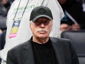Phil Knight, co-founder and chairman emeritus of Nike, Inc., attends the game between the Iona Gaels and the Oregon Ducks during the first round of the 2017 NCAA Men's Basketball Tournament at Golden 1 Center on March 17, 2017 in Sacramento, California.