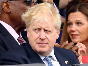 Britain's Prime Minister Boris Johnson at the Platinum Pageant in London, as part of Queen Elizabeth II's platinum jubilee celebrations on June 05, 2022.