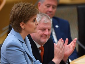 Scotland's First Minister Nicola Sturgeon gives a statement on independence referendum in the Scottish Parliament at Holyrood in Edinburgh on June 28, 2022.