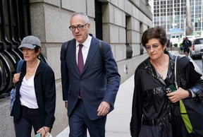 Ghislaine Maxwell’s siblings (L-R) Isabel Maxwell, Kevin Maxwell and Christine Maxwell arrive at US District Court for the Southern District of New York on June 28, 2022, for the sentencing hearing of Ghislaine Maxwell. (TIMOTHY A. CLARY/AFP via Getty Images)