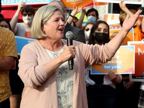 NDP leader Andrea Horwath makes a stop in Ottawa on May 30, 2022 during the Ontario election campaign.
