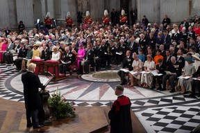 Britain’s Prime Minister Boris Johnson speaks during the National Service of Thanksgiving held at St Paul’s Cathedral during the Queen’s Platinum Jubilee celebrations in London, June 3, 2022.