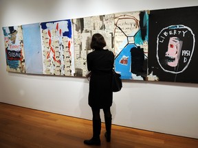 "Brother's Sausage" by Jean-Michel Basquiat is on display at Christie's during a preview of Christie's Impressionist and Modern Art Sale in New York, October 29, 2009.