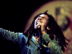 Bob Marley is pictured during a live at the Rainbow Theatre during a run to close out the Exodus Tour in London, Britain, June 4, 1977 in this handout photo obtained on February 5, 2020.