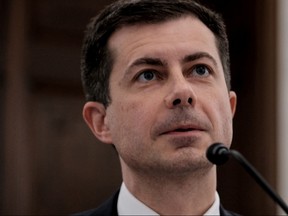 U.S. Transportation Secretary Pete Buttigieg testifies before a Senate Commerce, Science, and Transportation Committee hearing on President Biden's proposed budget request for the Department of Transportation, on Capitol Hill in Washington, May 3, 2022.