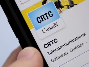 A person navigates to a social media page of the Canadian Radio-television and Telecommunications Commission (CRTC).