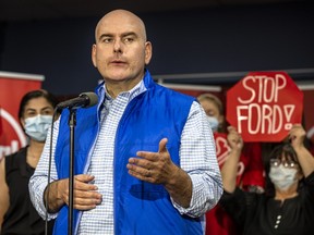 Ontario Liberal Leader Steven Del Duca makes an announcement on stopping Doug Ford at the Humber River-Black Creek campaign office of Liberal candidate Ida Li Preti in Toronto on Wednesday, June 1, 2022.