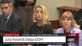 On this screen, Amber Heard in the middle and her lawyers Elaine Bredehoft (right) and Ben Lottenborn (left) read the judgment in court at the Fairfax County Courthouse in Fairfax, Virginia. It reacts when it happens. 1, 2022.