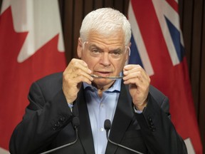 Ontario NDP Interim Leader Peter Tabuns speaks to the media at Queen's Park, in Toronto, Wednesday, June 29, 2022.