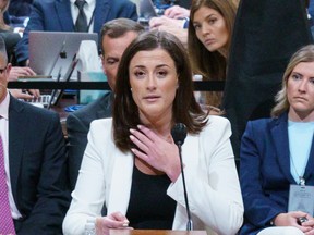 Cassidy Hutchinson, a top former aide to Trump White House Chief of Staff Mark Meadows, describes the actions of former President Donald Trump as she testifies during the sixth hearing held by the Select Committee to Investigate the January 6th Attack on the U.S. Capitol on June 28, 2022 in the Cannon House Office Building in Washington, D.C.