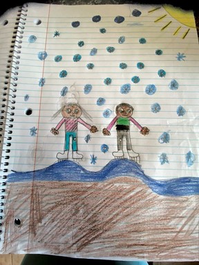 A drawing by murder victim Renuka Amarasingha’s son Diyon. COURT EXHIBIT