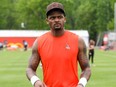 Deshaun Watson #4 of the Cleveland Browns walks off the field after the Cleveland Browns OTAs at CrossCountry Mortgage Campus on May 25, 2022 in Berea, Ohio. (Photo by Nick Cammett/Getty Images)